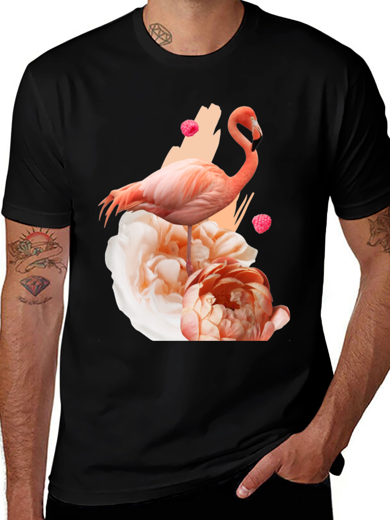 Variant 19 of Flamingo Floral Graphic Black T-Shirt