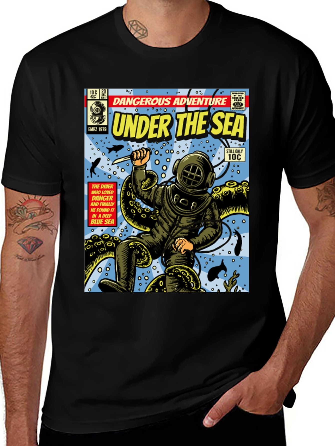 Variant 10 of Retro Under the Sea Diver Comic Book T-Shirt