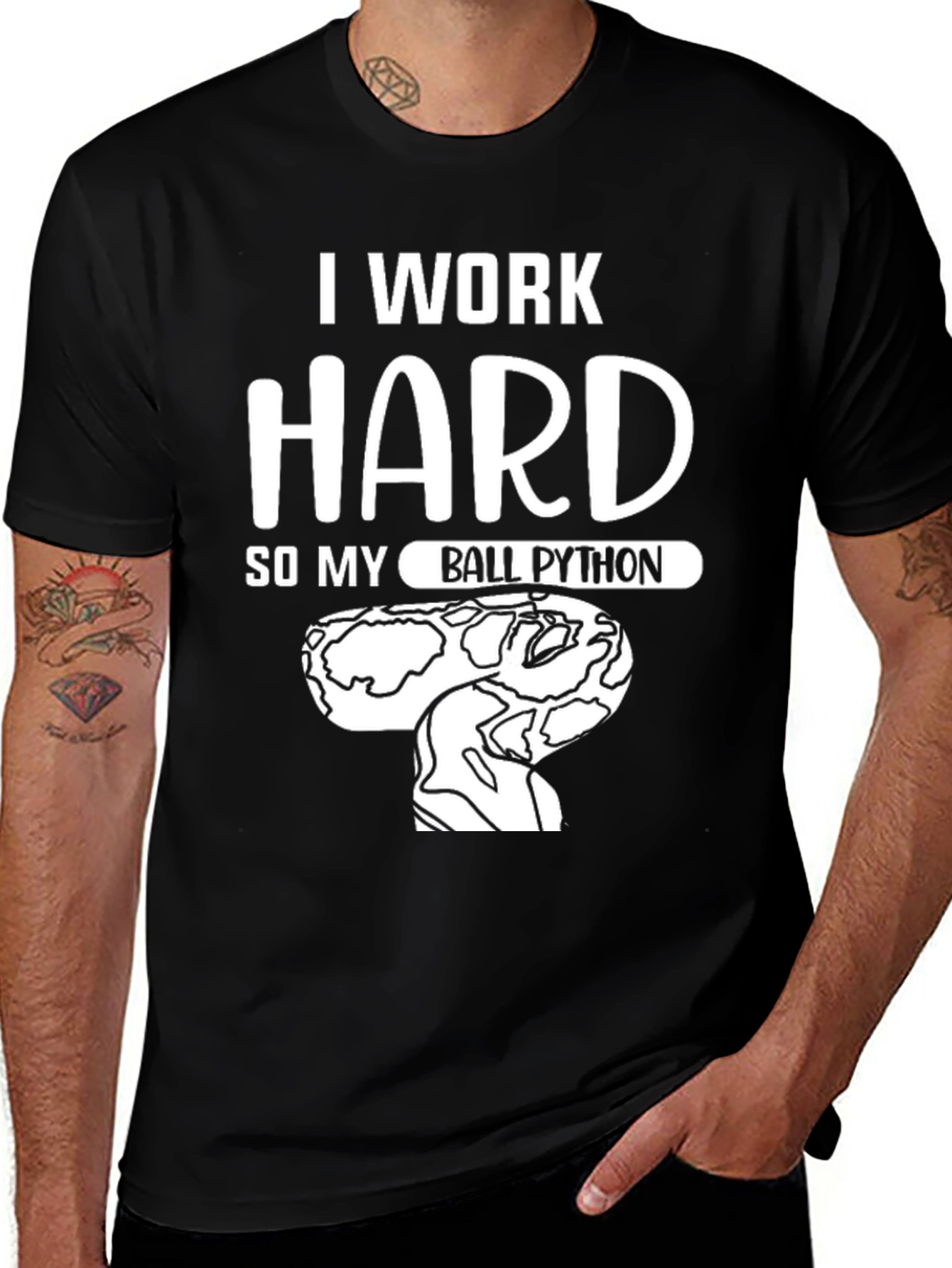I Work Hard Ball Python Graphic T-Shirt