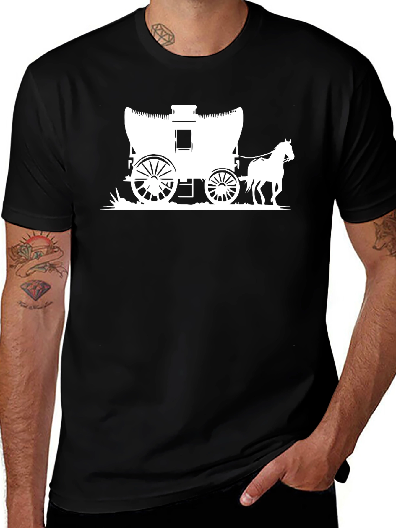 Variant 24 of Covered Wagon Graphic Tee - Western Style