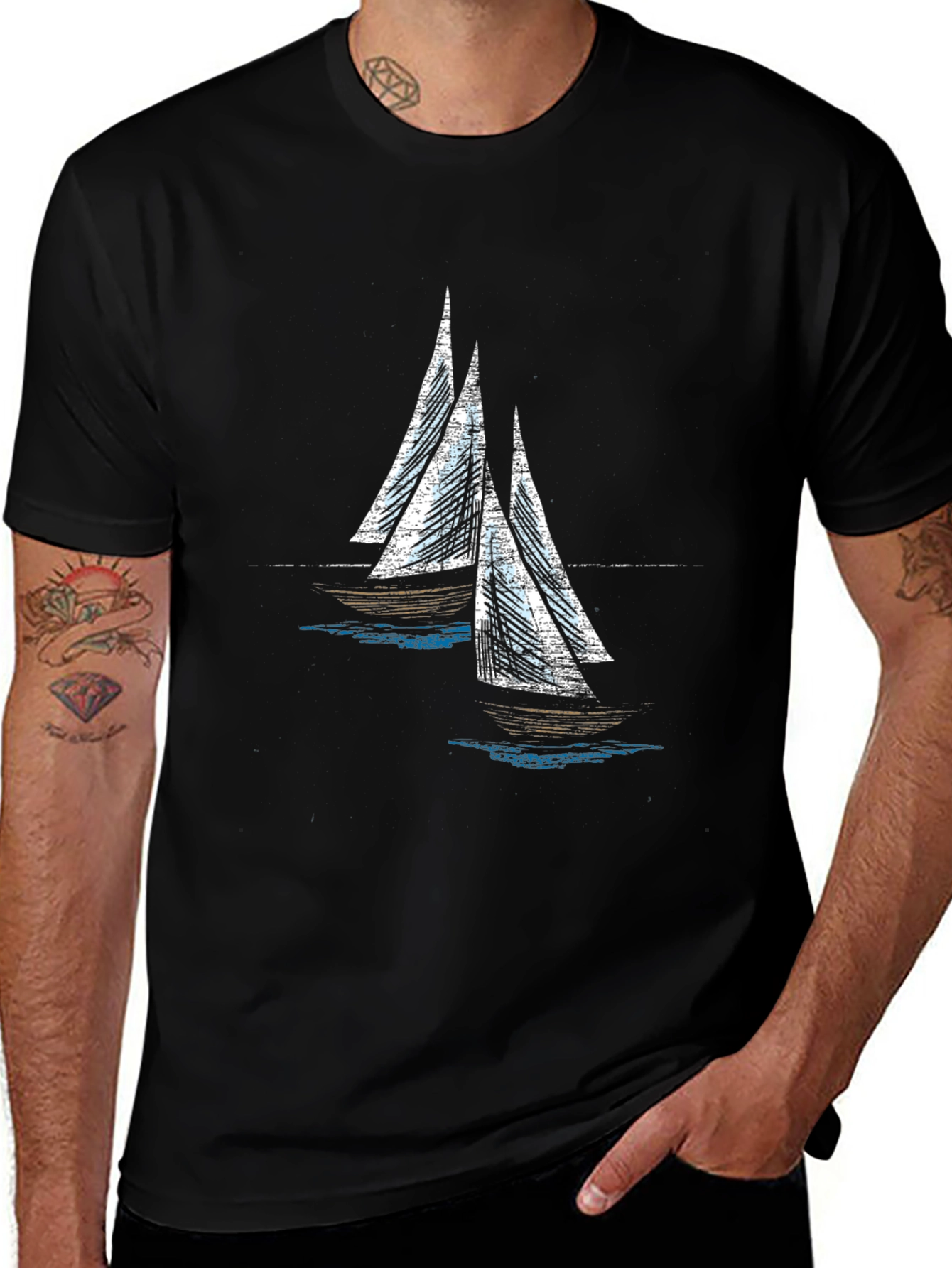 Variant 13 of Nautical Sailboat Graphic Tee - Black Cotton Comfort
