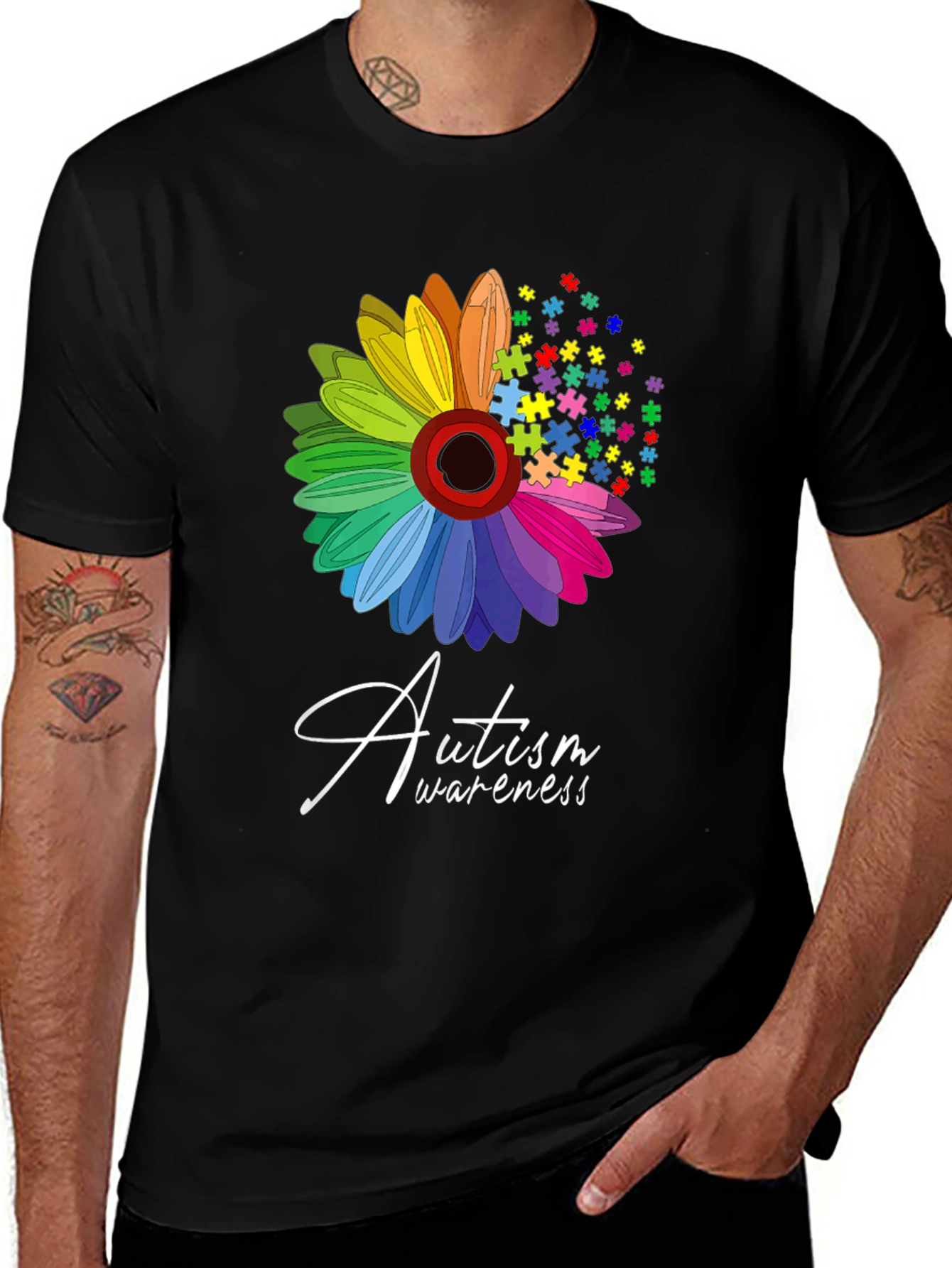 Variant 22 of Autism Awareness T-Shirt: Puzzle Flower Graphic Tee