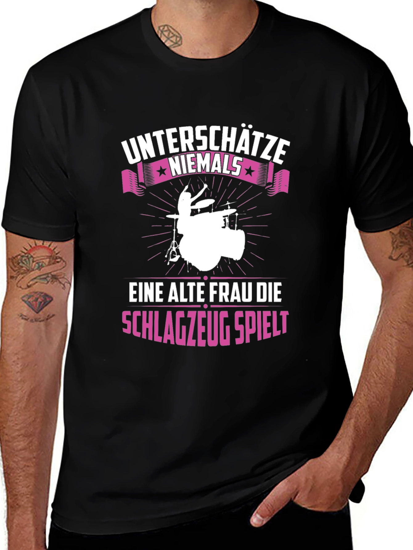 Variant 9 of Unterschatze Niemals Drummer Graphic Tee
