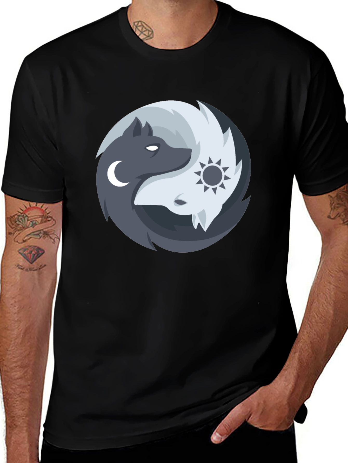 Variant 2 of Yin Yang Wolves Graphic Tee - Balance & Harmony