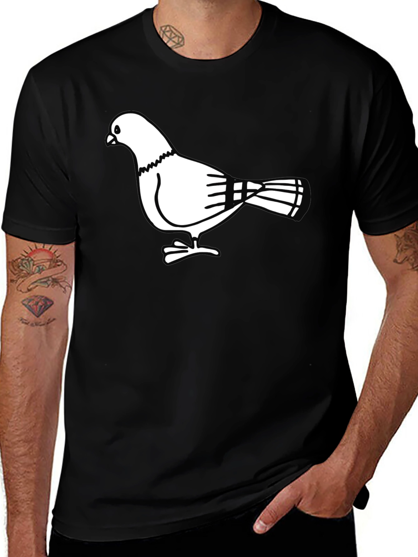 Variant 26 of Pigeon Graphic T-Shirt - Black Cotton Tee