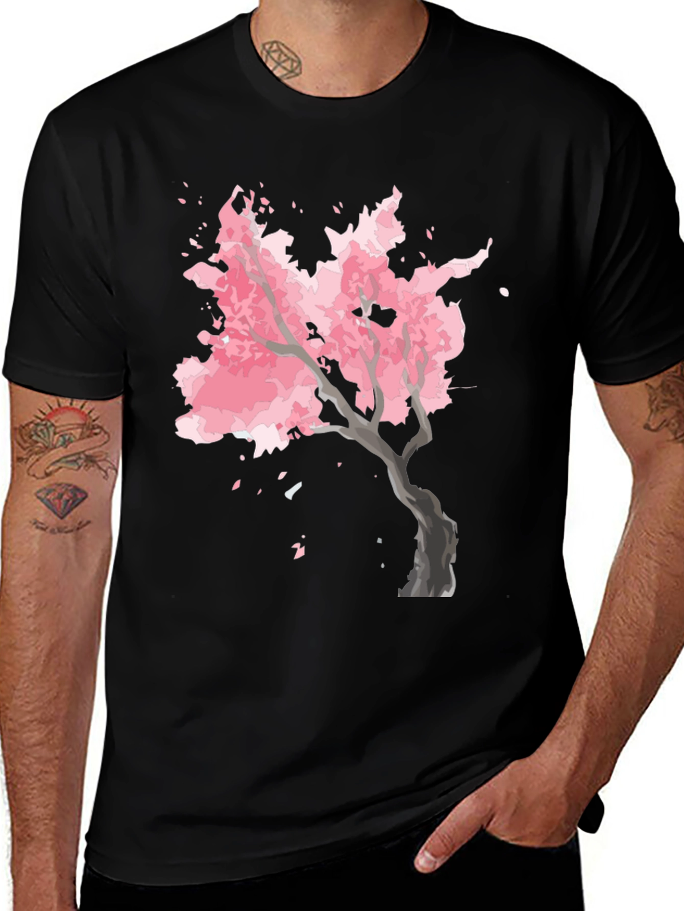 Variant 22 of Sakura Tree Graphic Tee - Black Cotton Blend