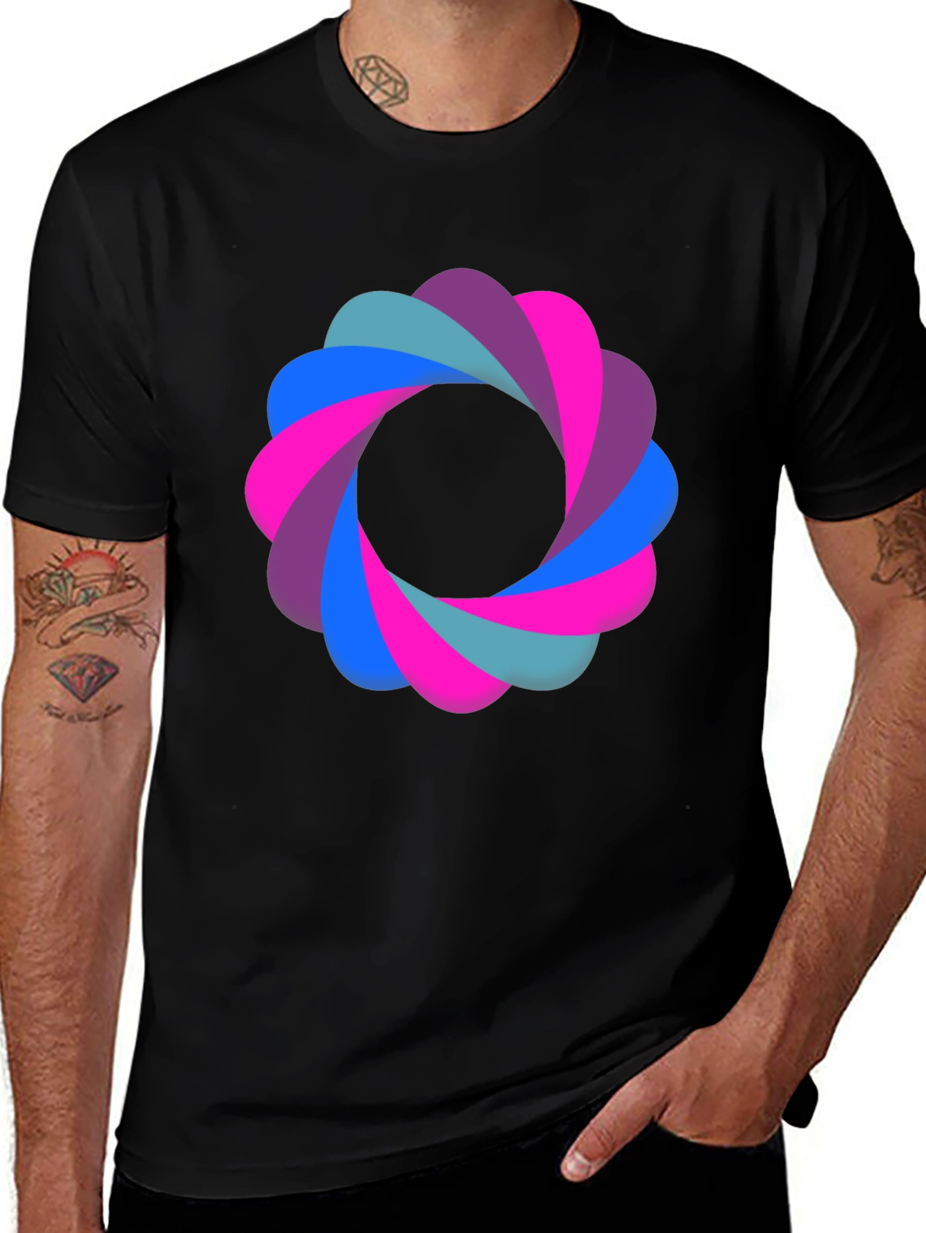 Variant 5 of Abstract Flower Graphic Black T-Shirt