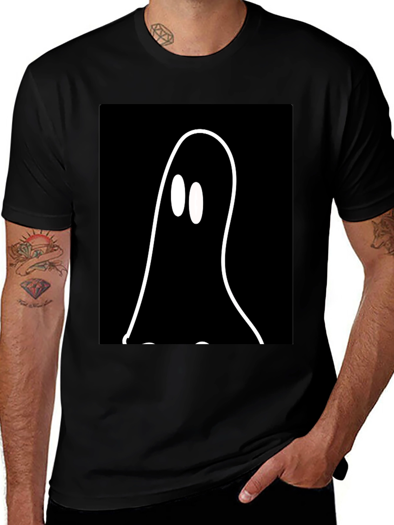 Variant 12 of Spooky Ghost Graphic Black T-Shirt