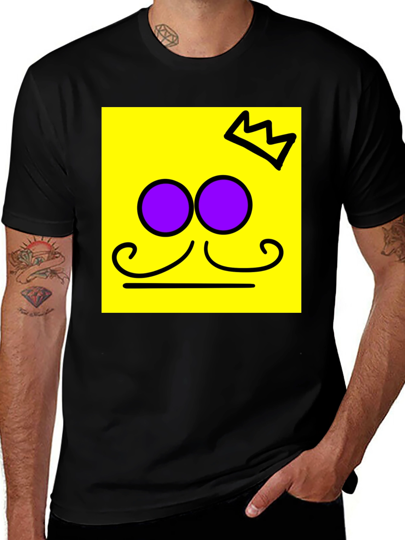 Variant 23 of Crown Mustache Face T-Shirt - Black Cotton Tee