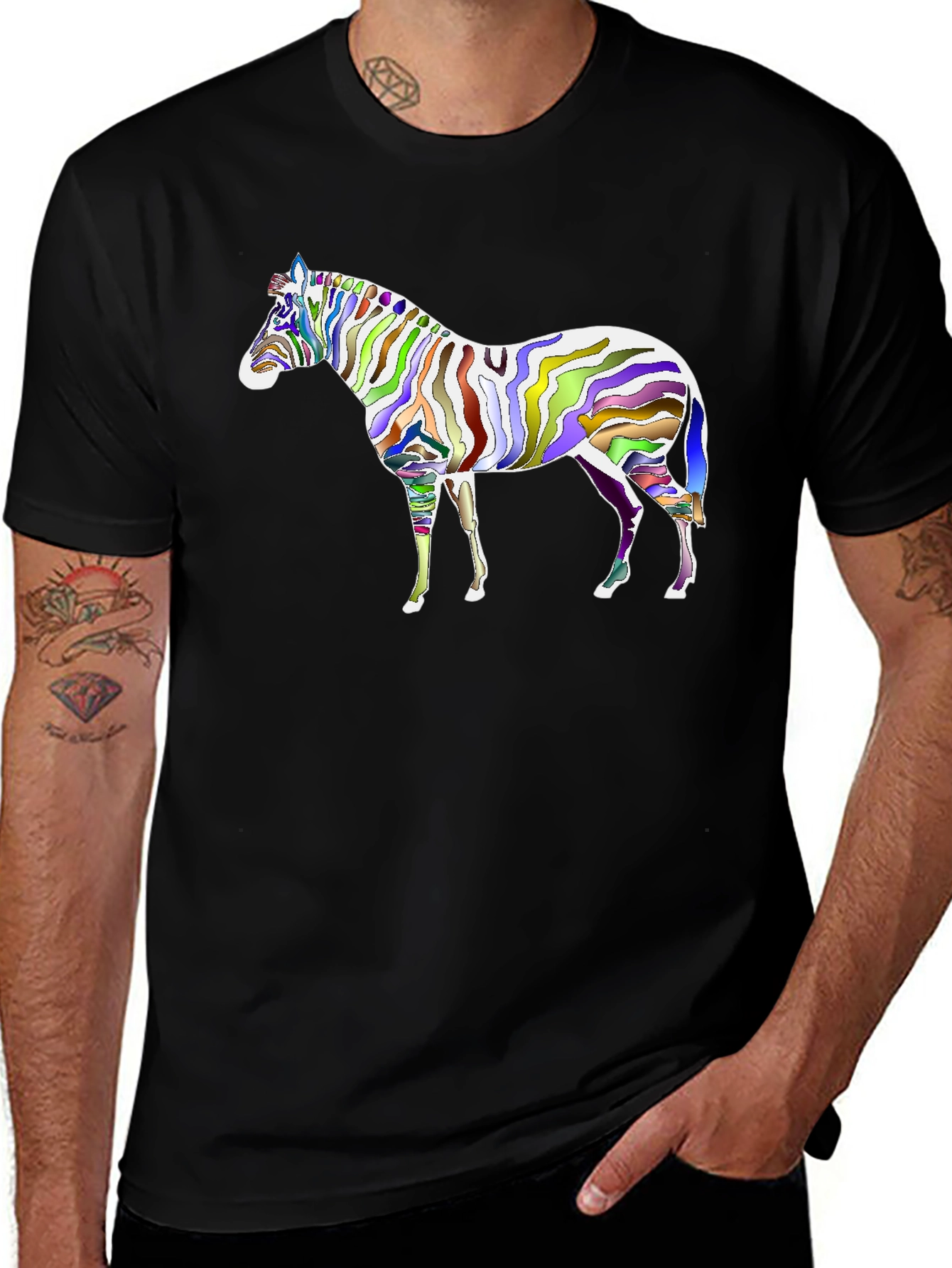 Variant 11 of Colorful Zebra Graphic Black T-Shirt