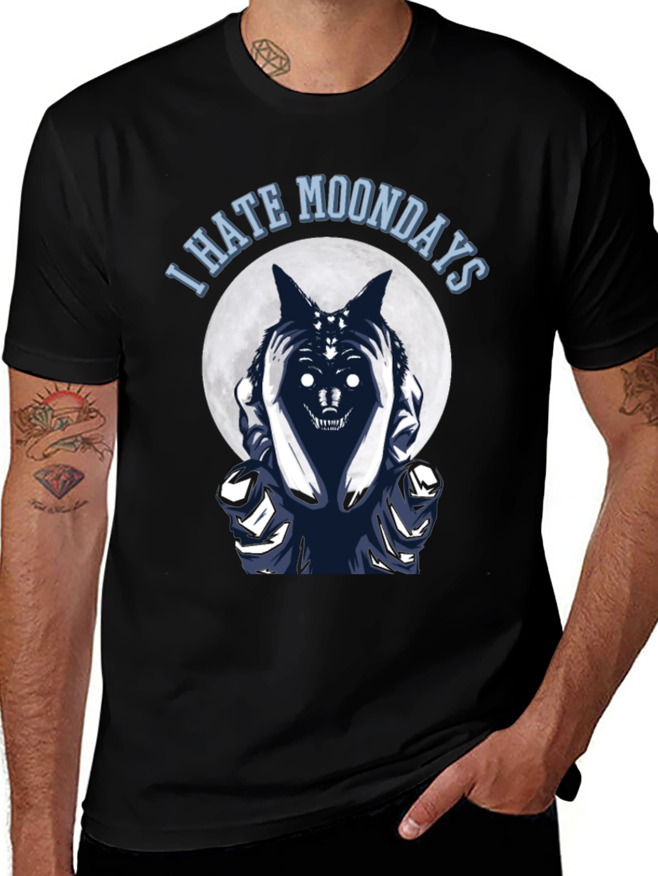 Variant 8 of I Hate Moondays T-Shirt - Funny Wolf Design