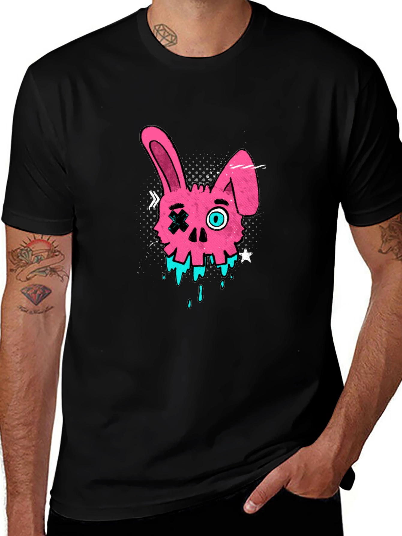 Variant 11 of Edgy Pink Bunny Skull Graphic T-Shirt
