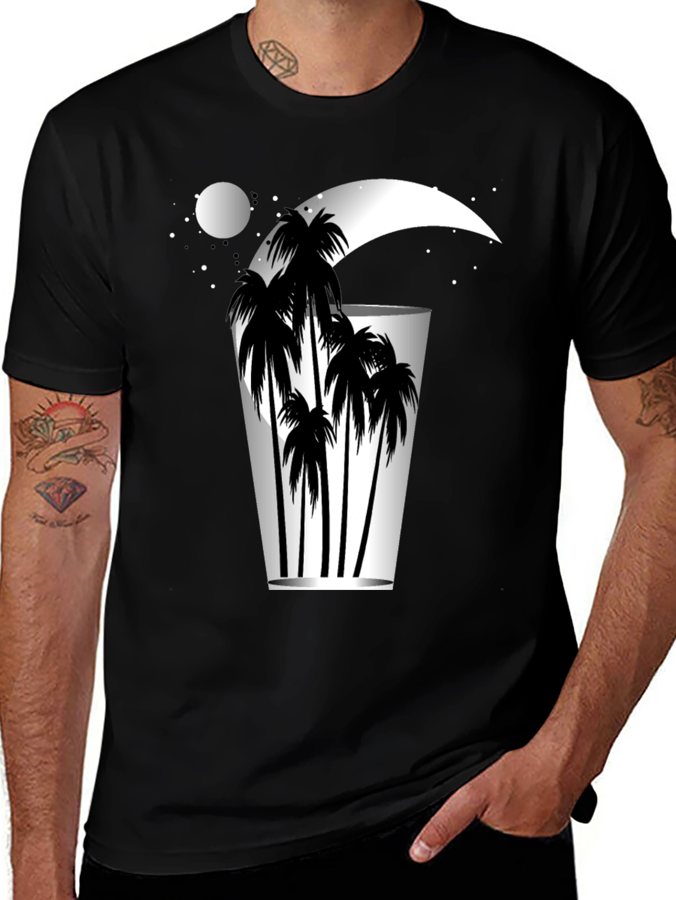 Variant 6 of Tropical Moon Palm Tree Graphic Tee - Relaxed Fit
