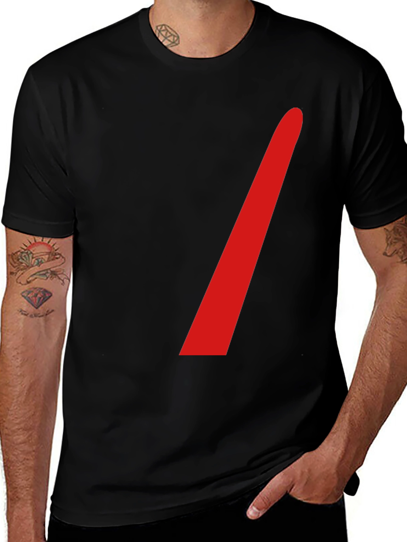 Variant 9 of Men's Black T-Shirt with Red Accent