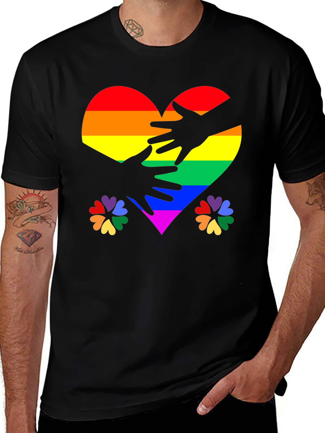 LGBTQ+ Rainbow Heart Hands Graphic Tee