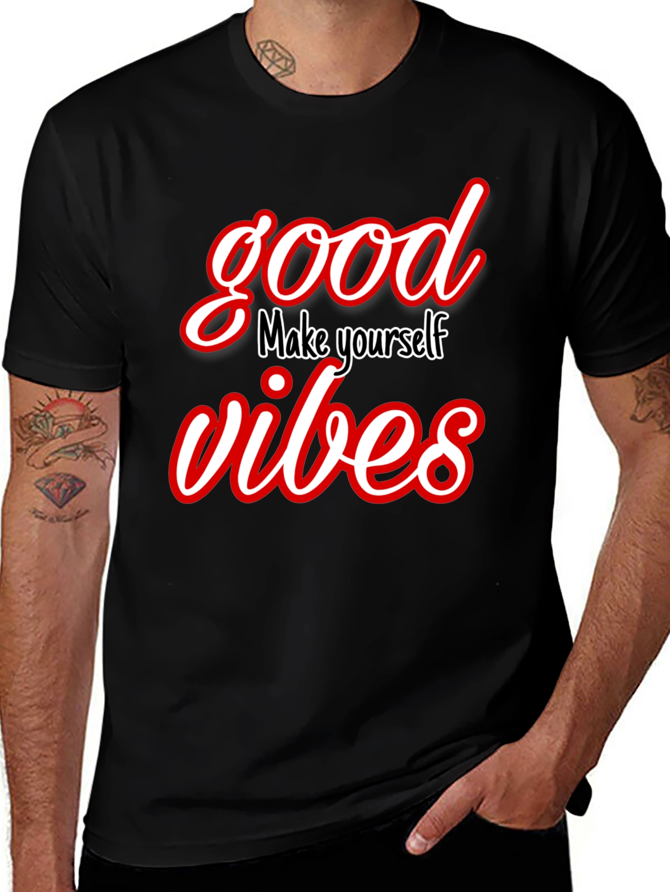 Variant 14 of Good Vibes Graphic Tee - Trendy Black T-Shirt