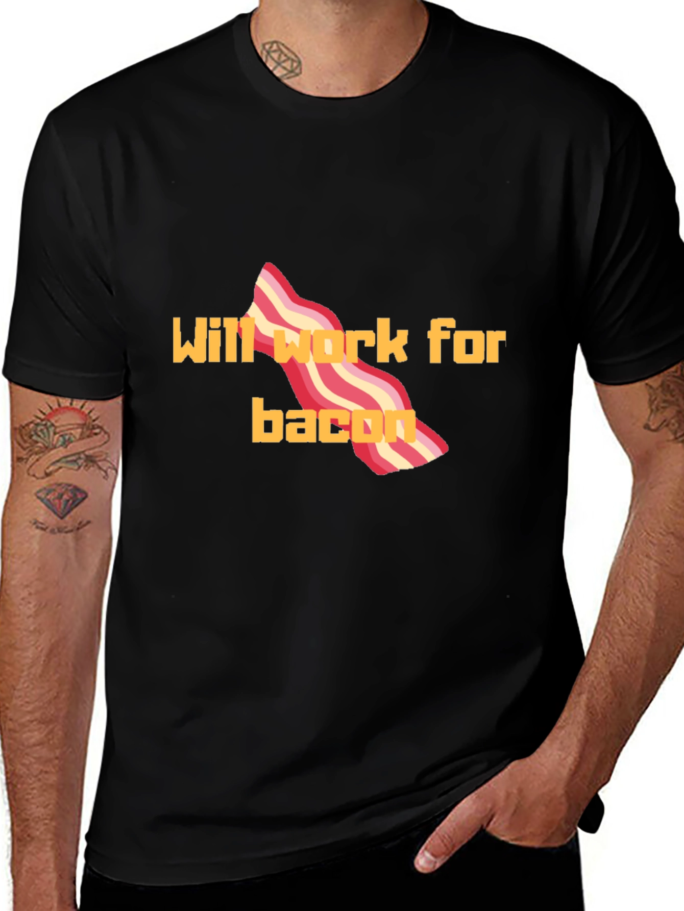 Variant 12 of Will Work For Bacon T-Shirt Funny Tee