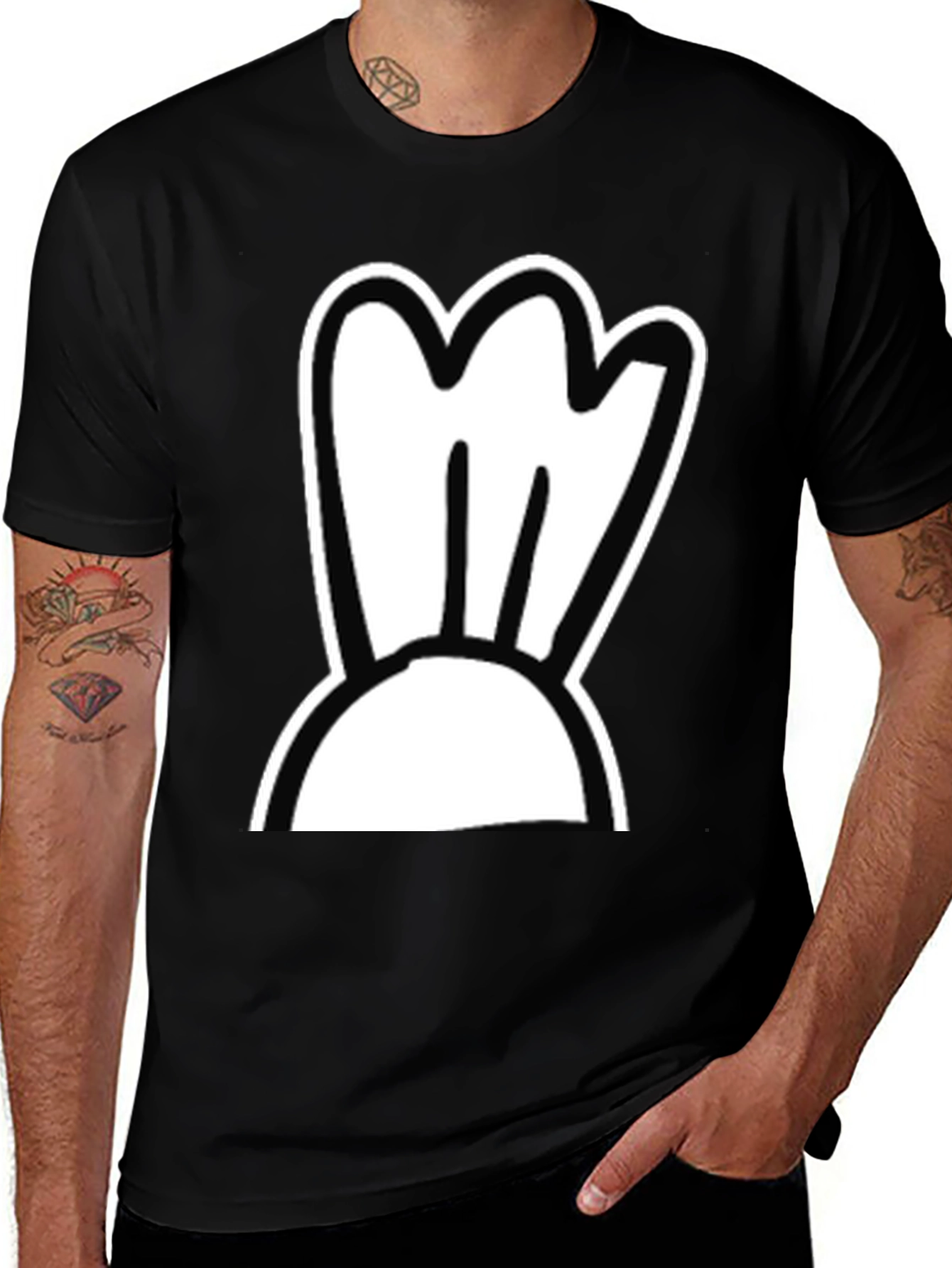 Variant 4 of Cartoon Bunny Silhouette Black T-Shirt