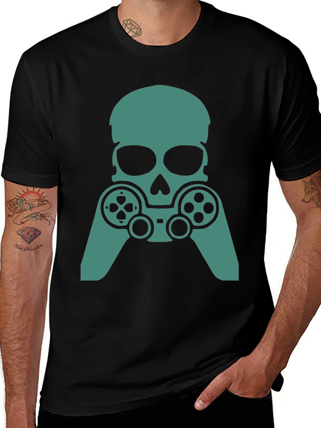 Variant 25 of Gamer Skull Graphic Tee - Black Cotton Blend