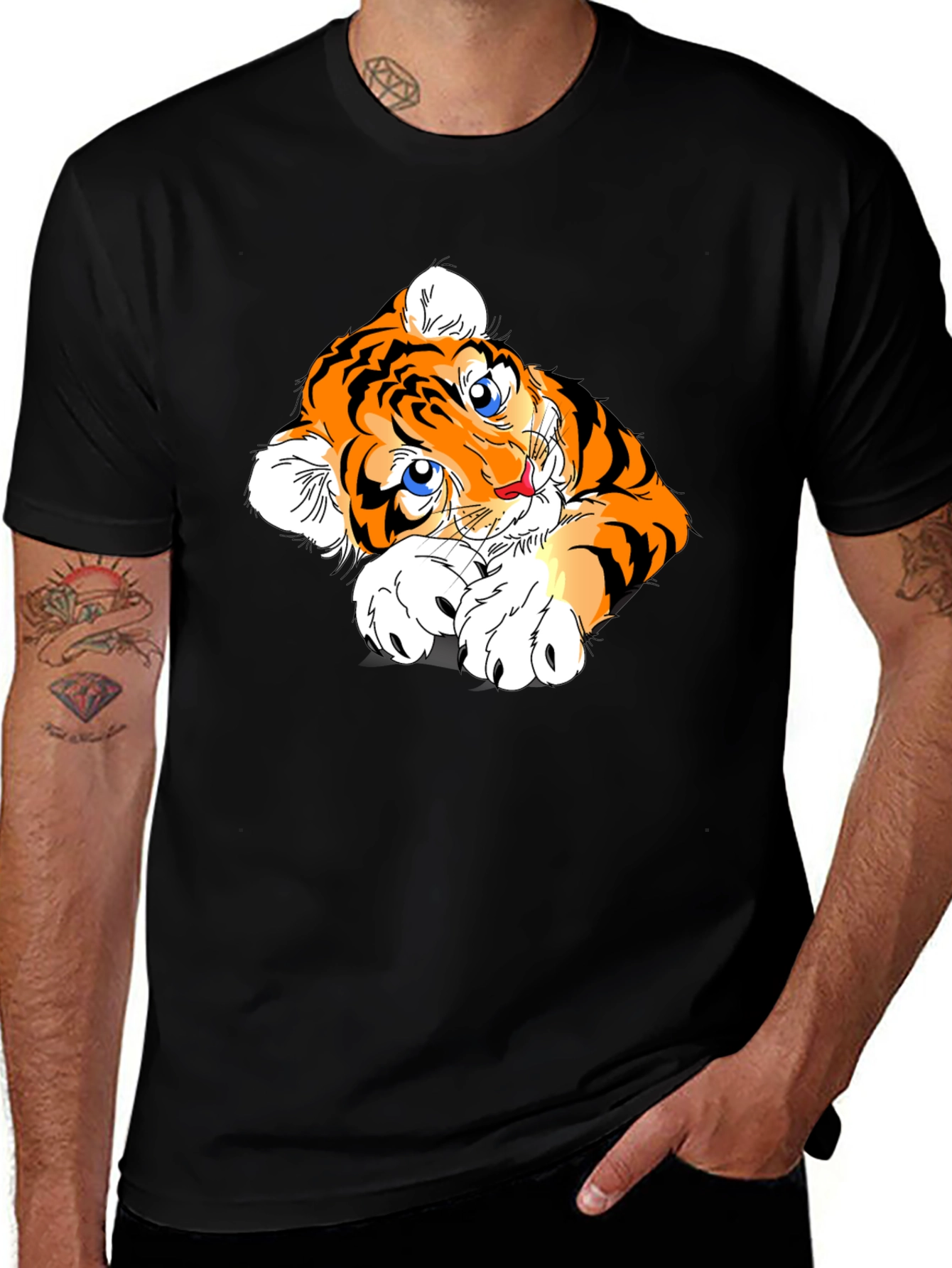 Variant 11 of Cute Tiger Graphic Tee - Black Cotton Blend