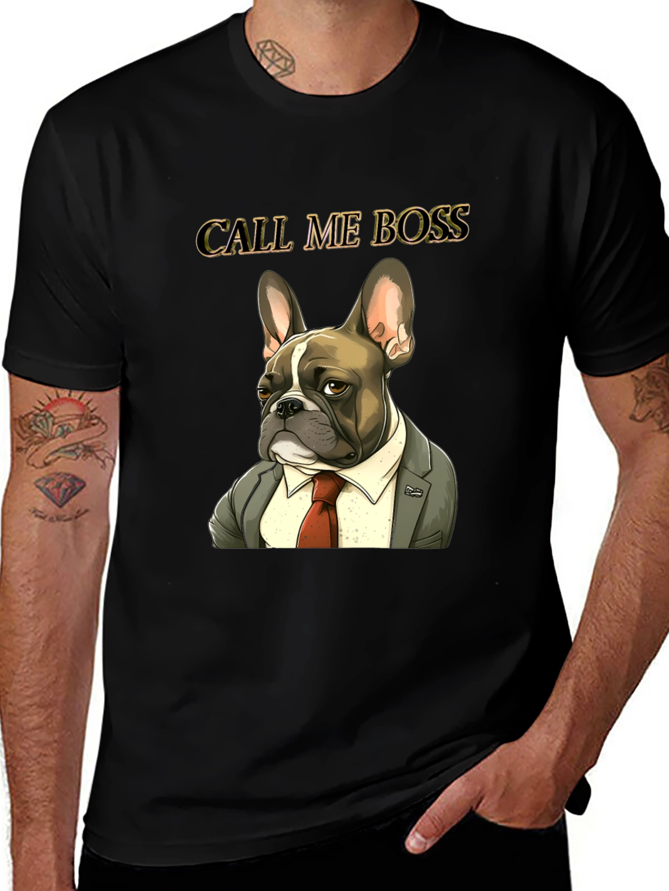 Black Call Me Boss Bulldog Graphic Tee - Black main image