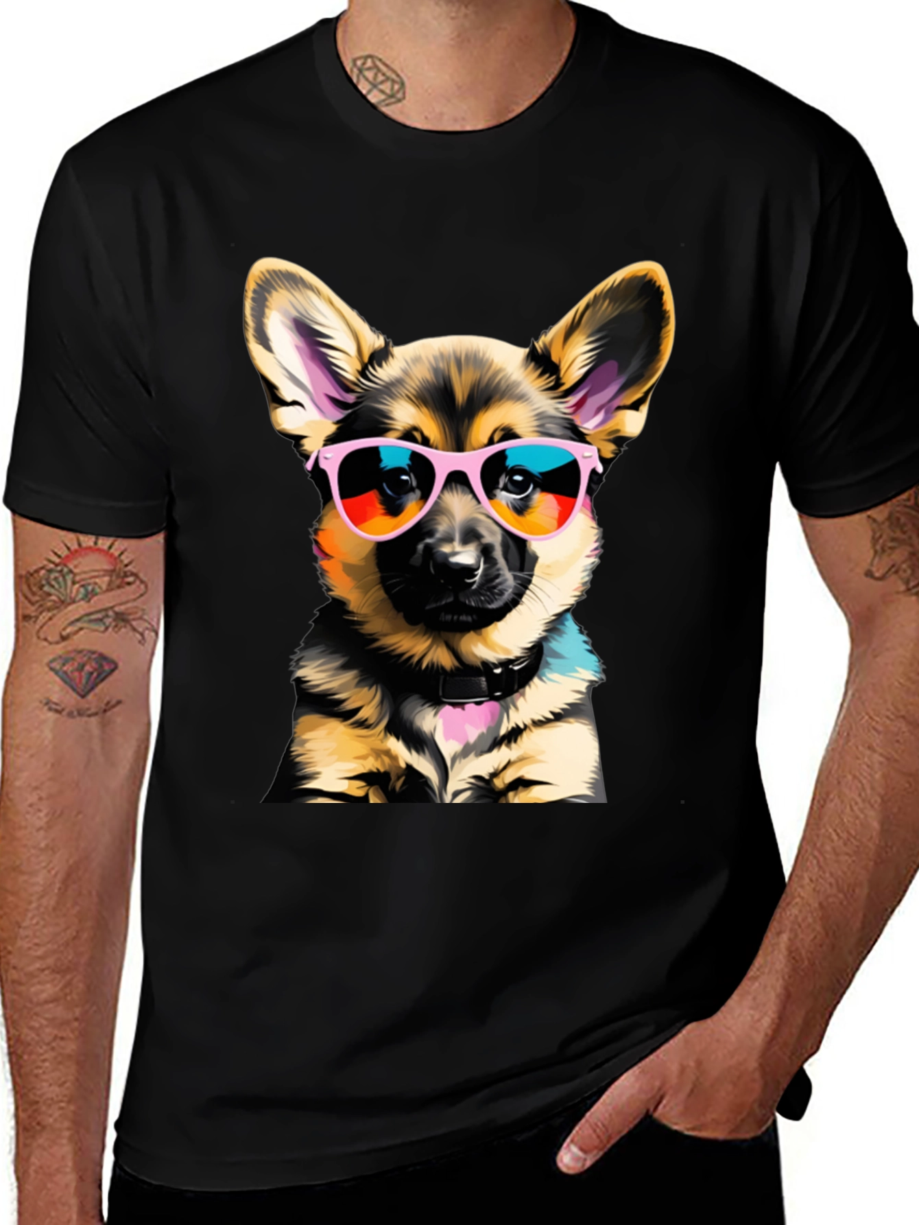 Variant 19 of Cool Dog T-Shirt: German Shepherd Puppy in Shades