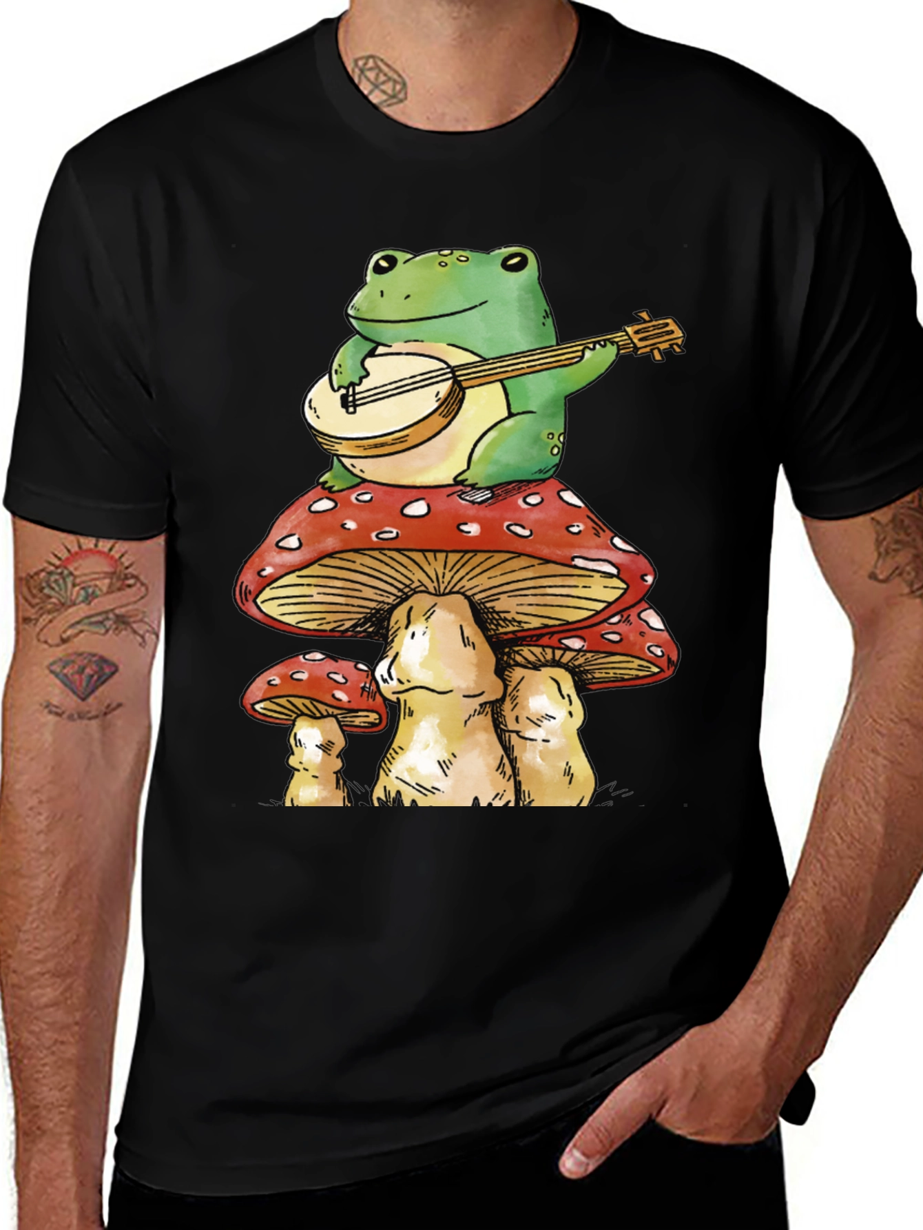 Variant 24 of Frog on Mushroom T-Shirt - Banjo Playing Toad Tee