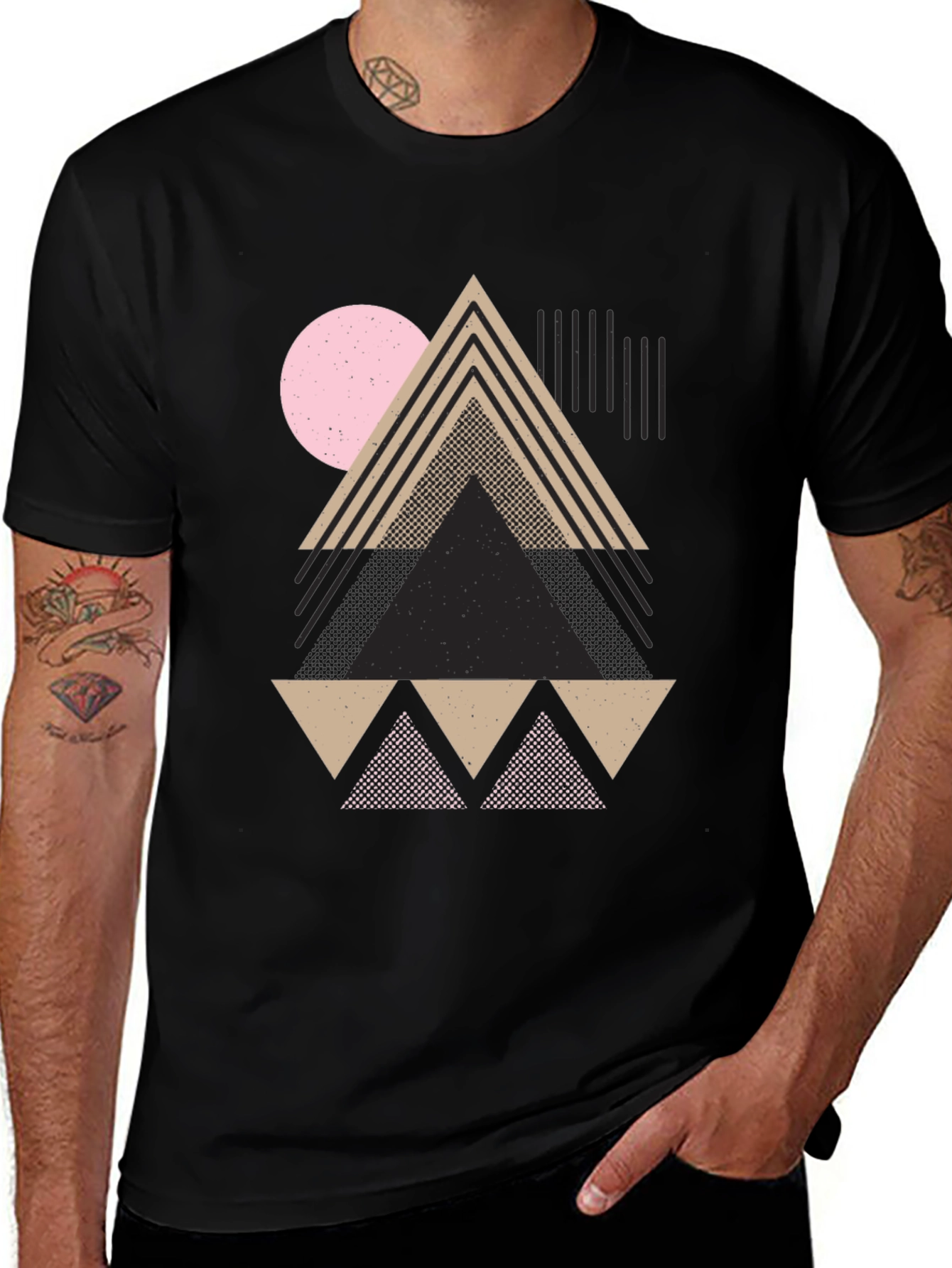 Variant 23 of Geometric Print Black T-Shirt