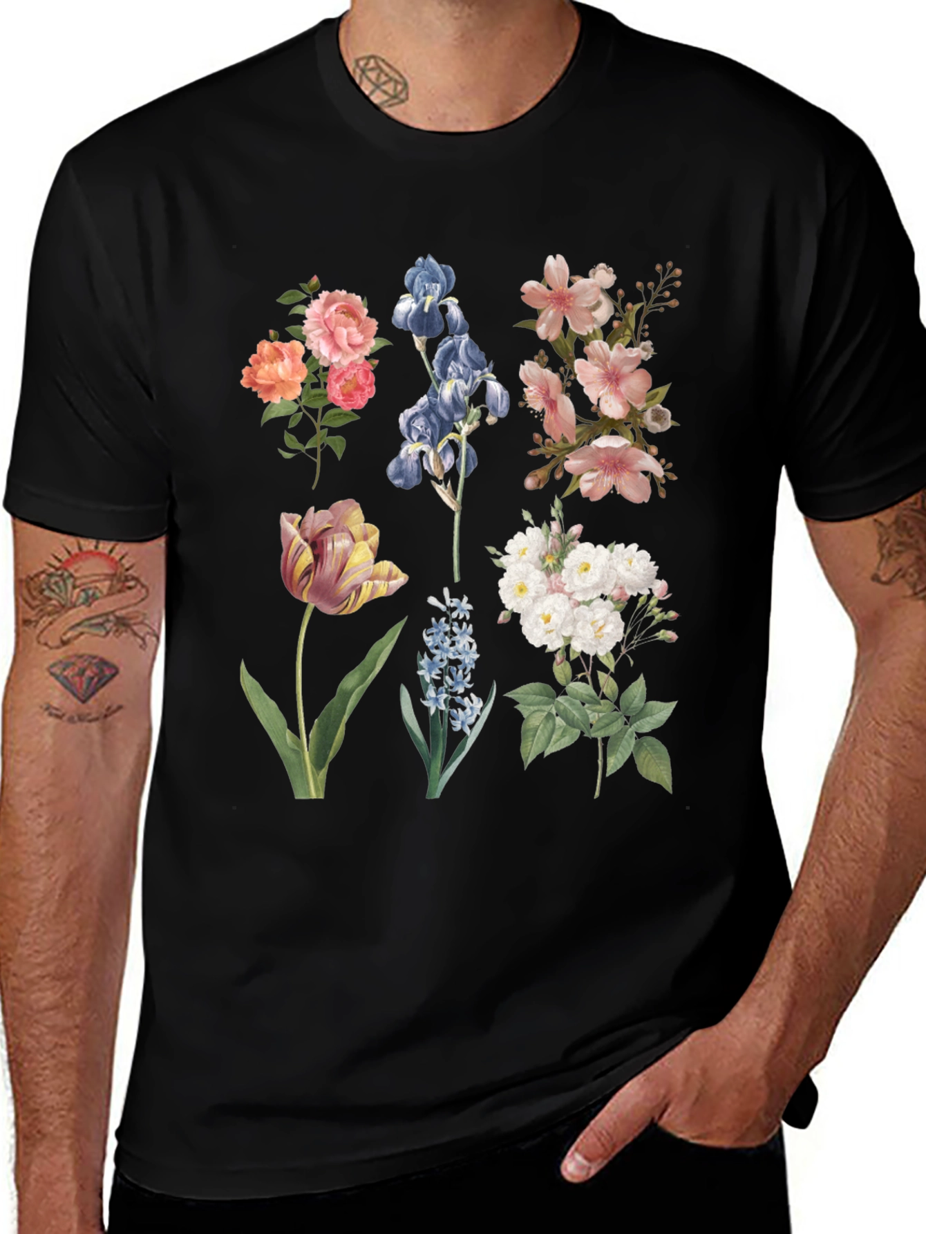 Variant 18 of Floral Print Black T-Shirt