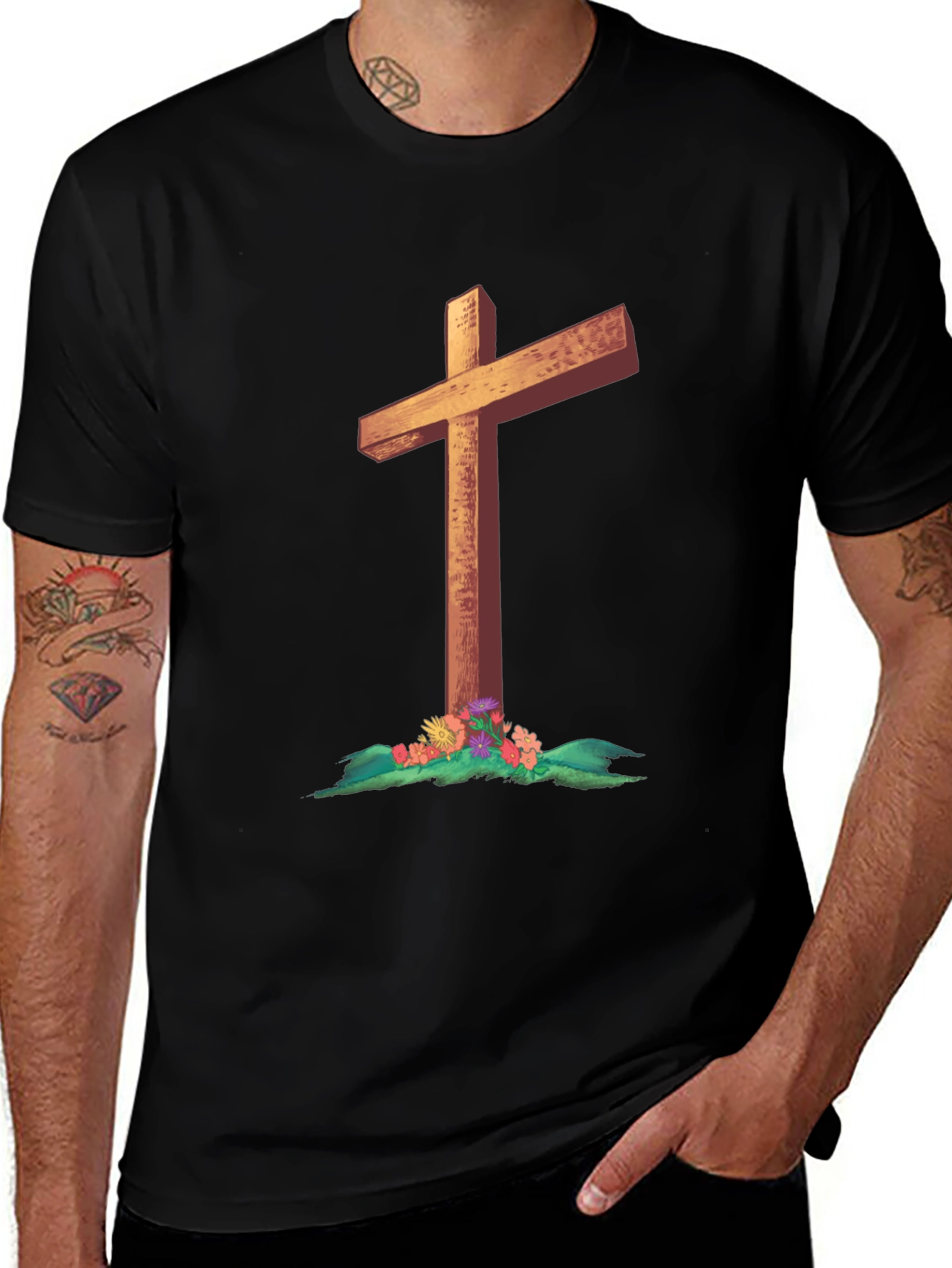 Variant 7 of Cross and Flowers Graphic T-Shirt