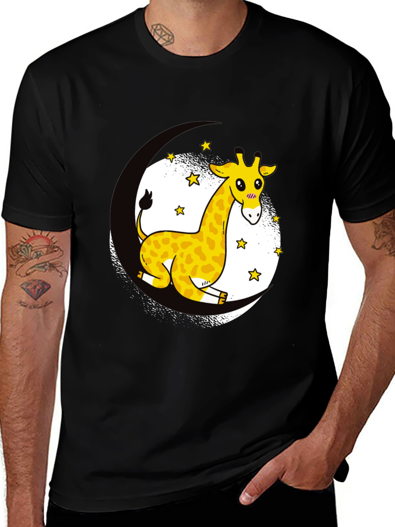 Variant 5 of Giraffe Moon Stars Black T-Shirt