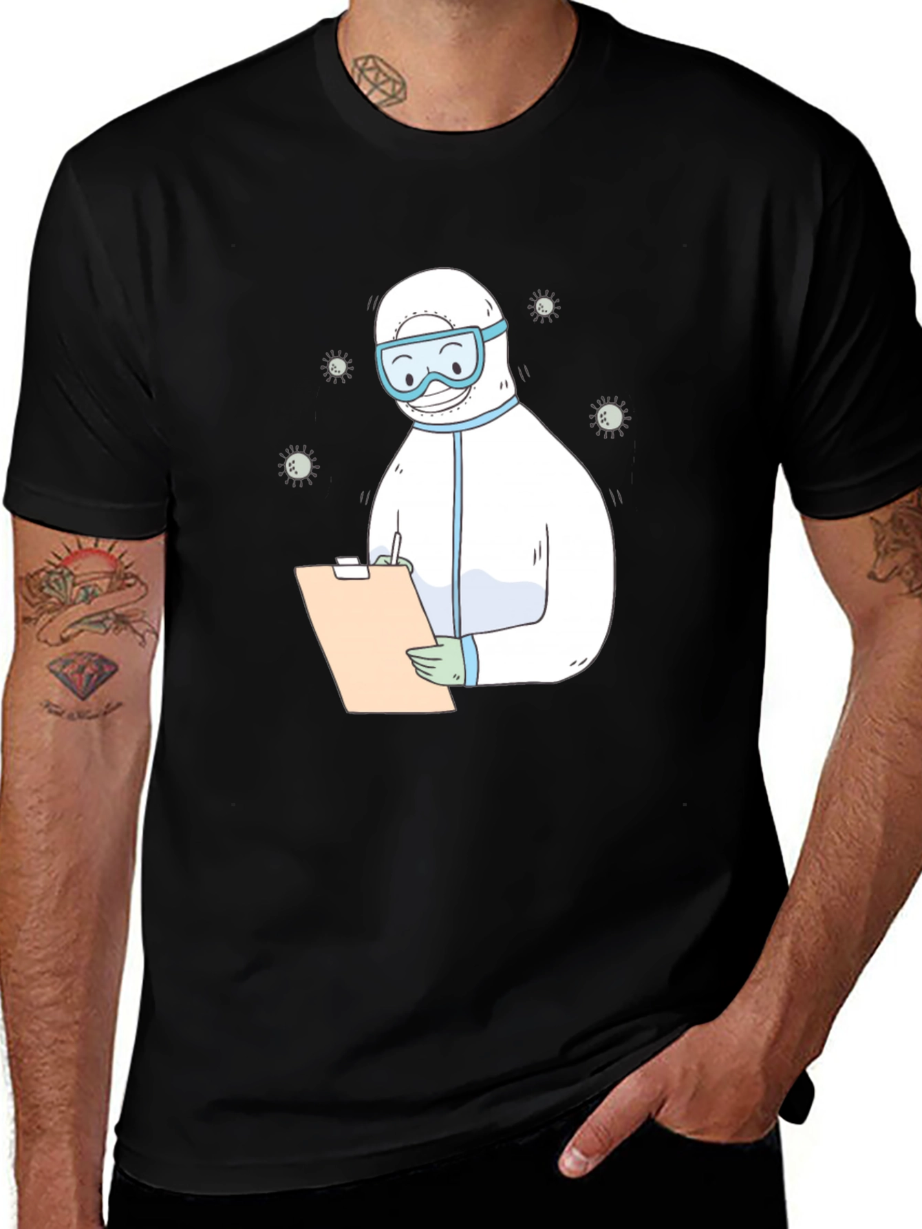 Variant 19 of Cartoon Doctor in PPE Black T-Shirt