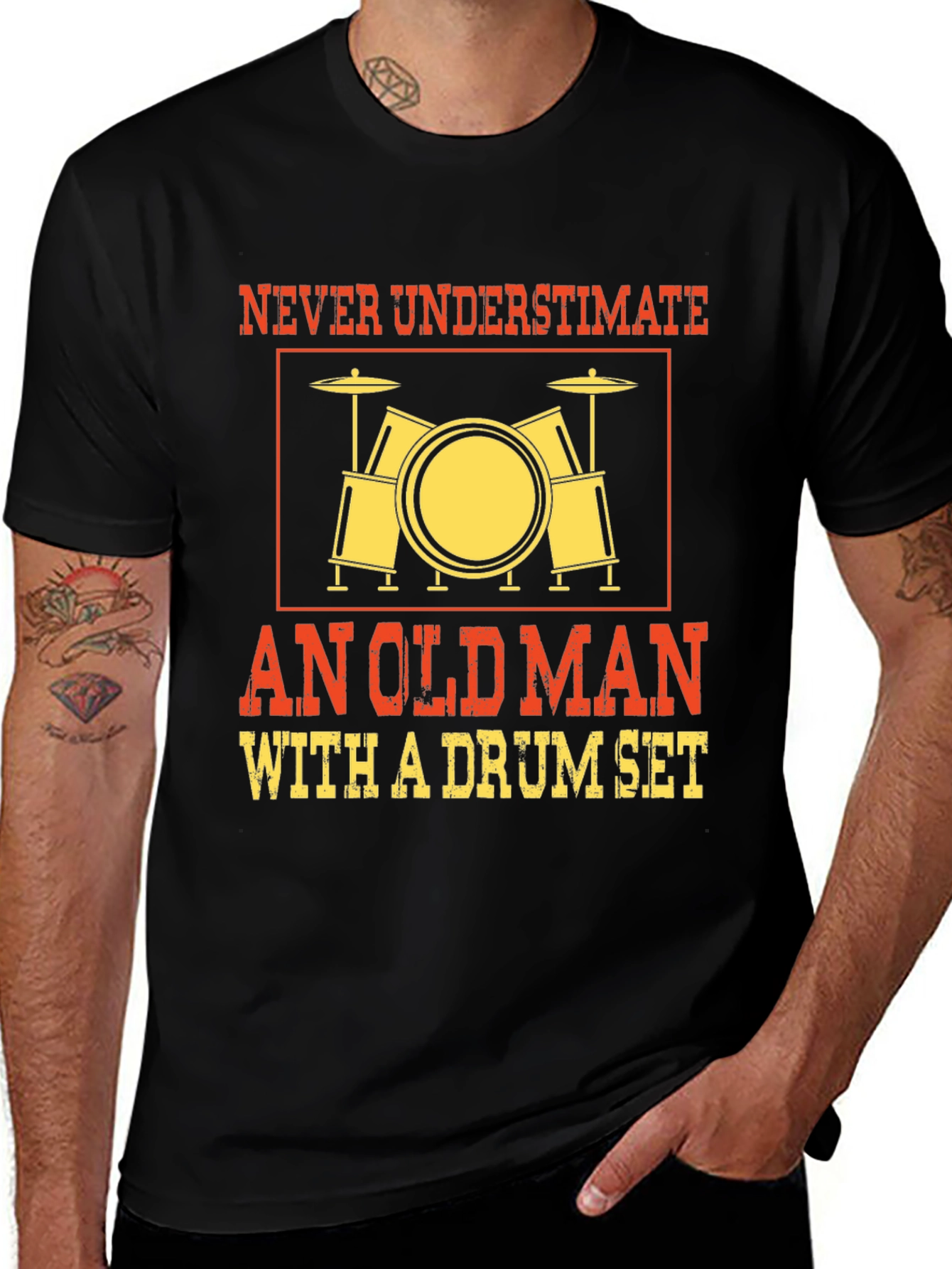 Variant 9 of Never Underestimate Old Man Drum Set T-Shirt