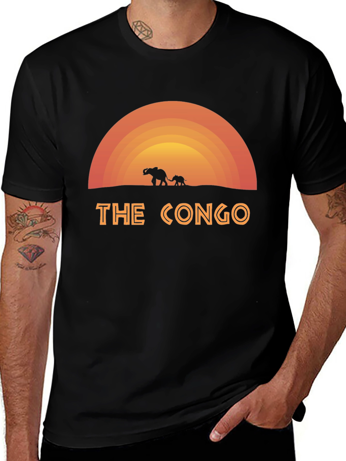 The Congo Sunset Elephant Graphic Tee - Black