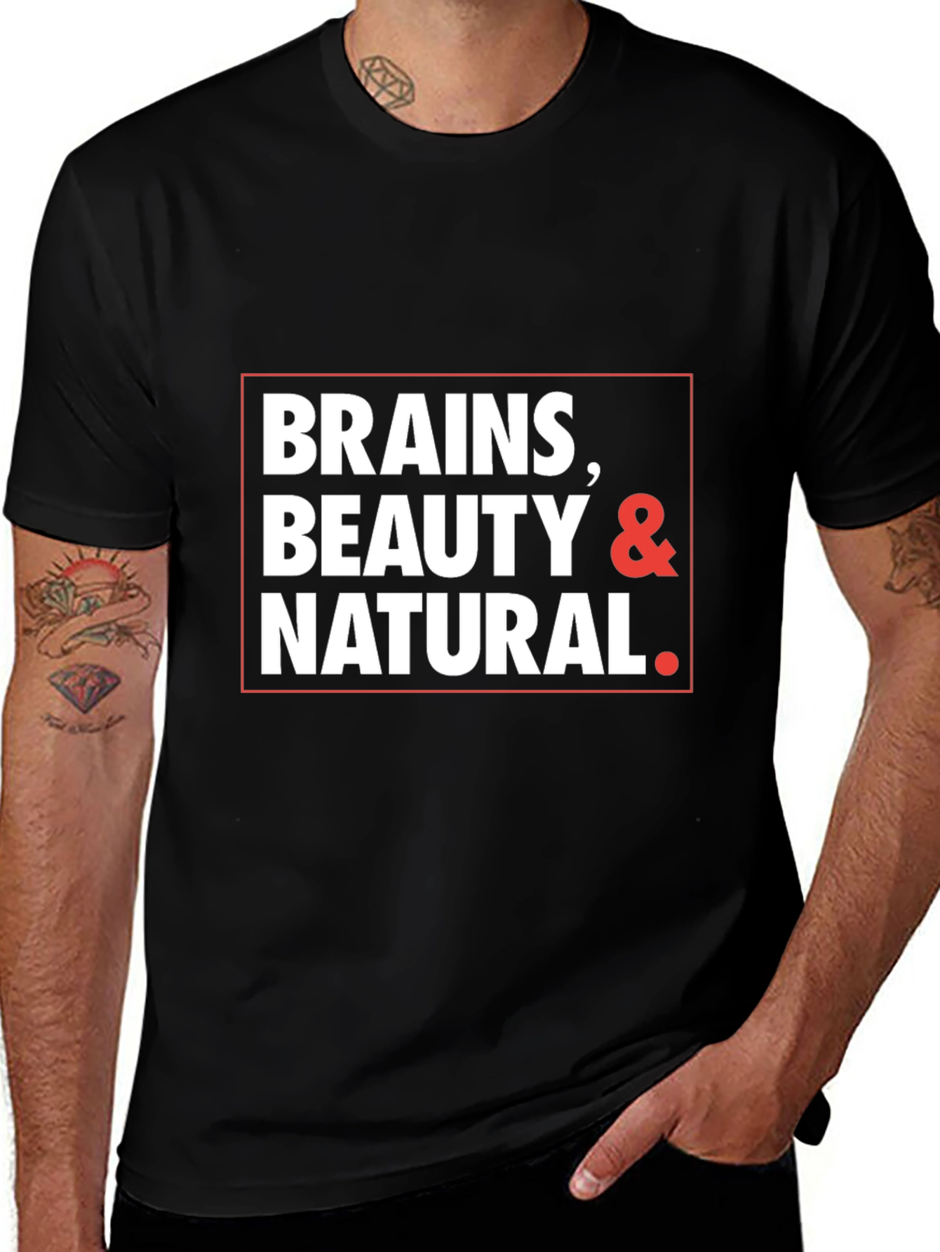 Variant 6 of Brains, Beauty & Natural Graphic Tee - Black Unisex