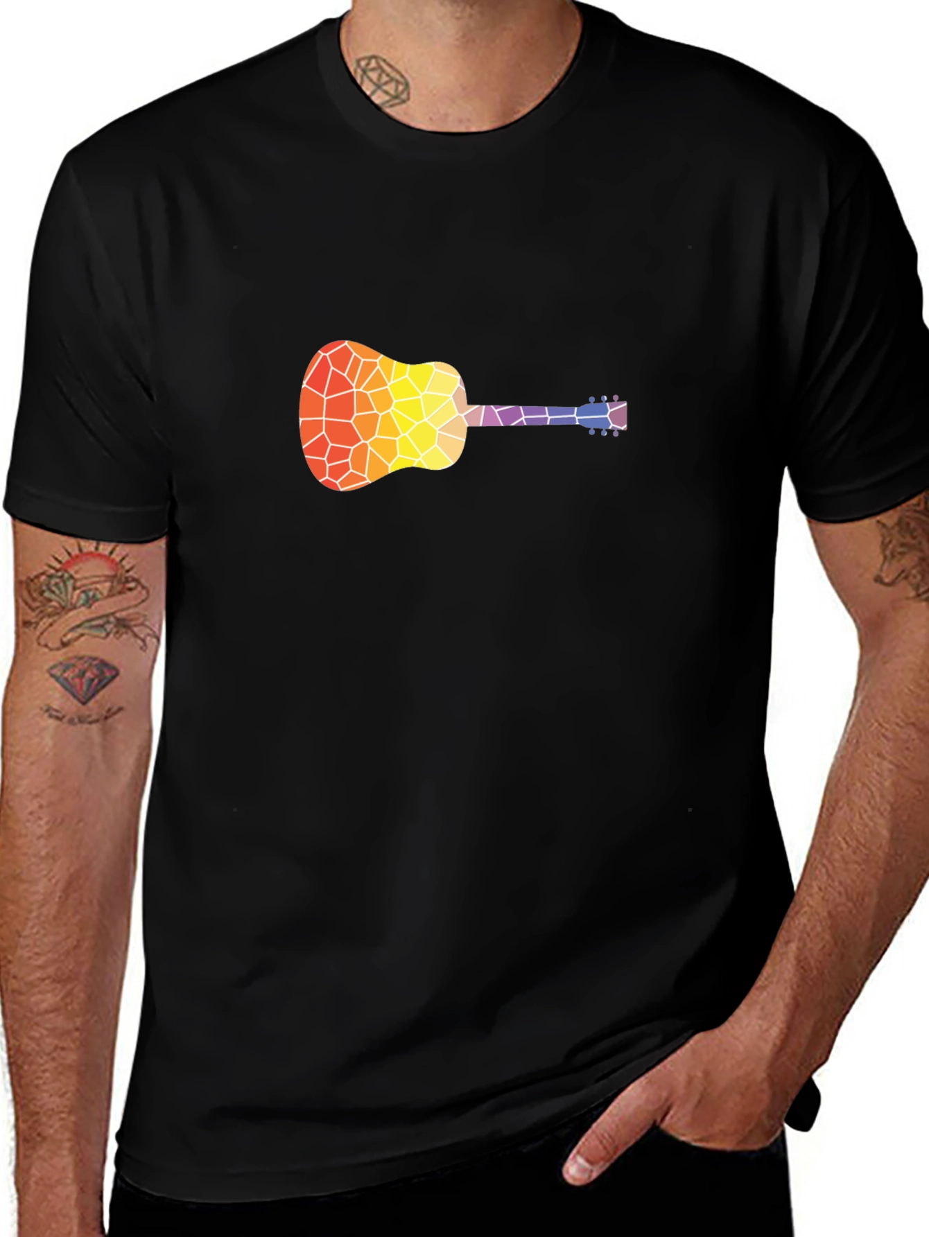 Variant 17 of Mosaic Guitar Graphic T-Shirt - Stylish Music Tee