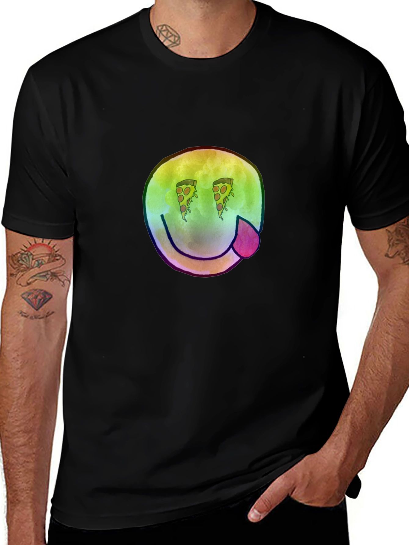 Variant 6 of Pizza Eyes Smiley Face Graphic T-Shirt