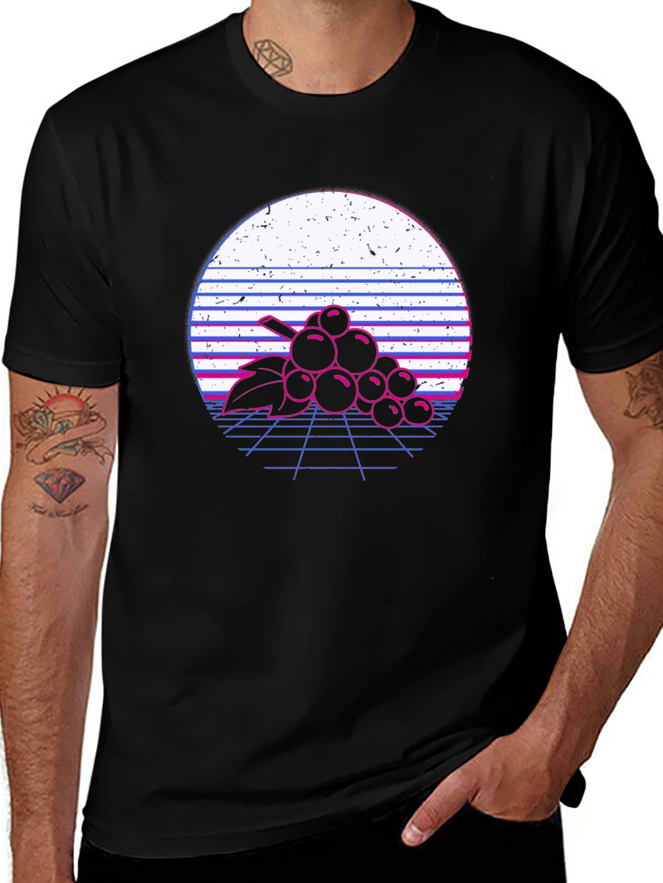 Variant 7 of Retro Grape Graphic T-Shirt - Classic Black Tee
