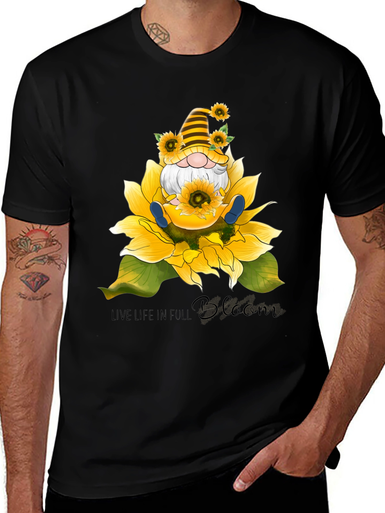 Variant 24 of Gnome Sunflower T-Shirt - Live Life In Full Bloom