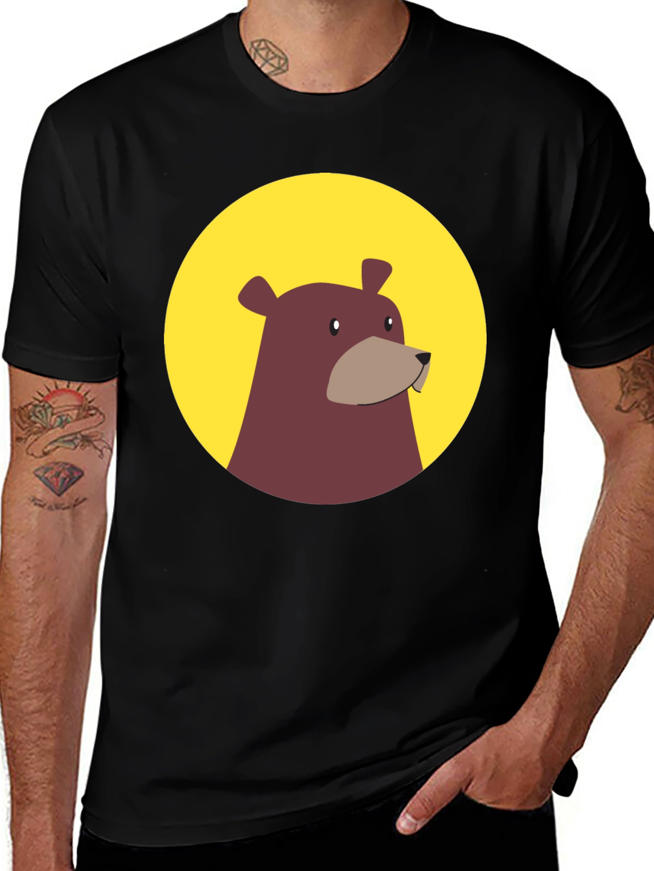 Variant 16 of Cute Bear Graphic Tee - Black Casual T-Shirt