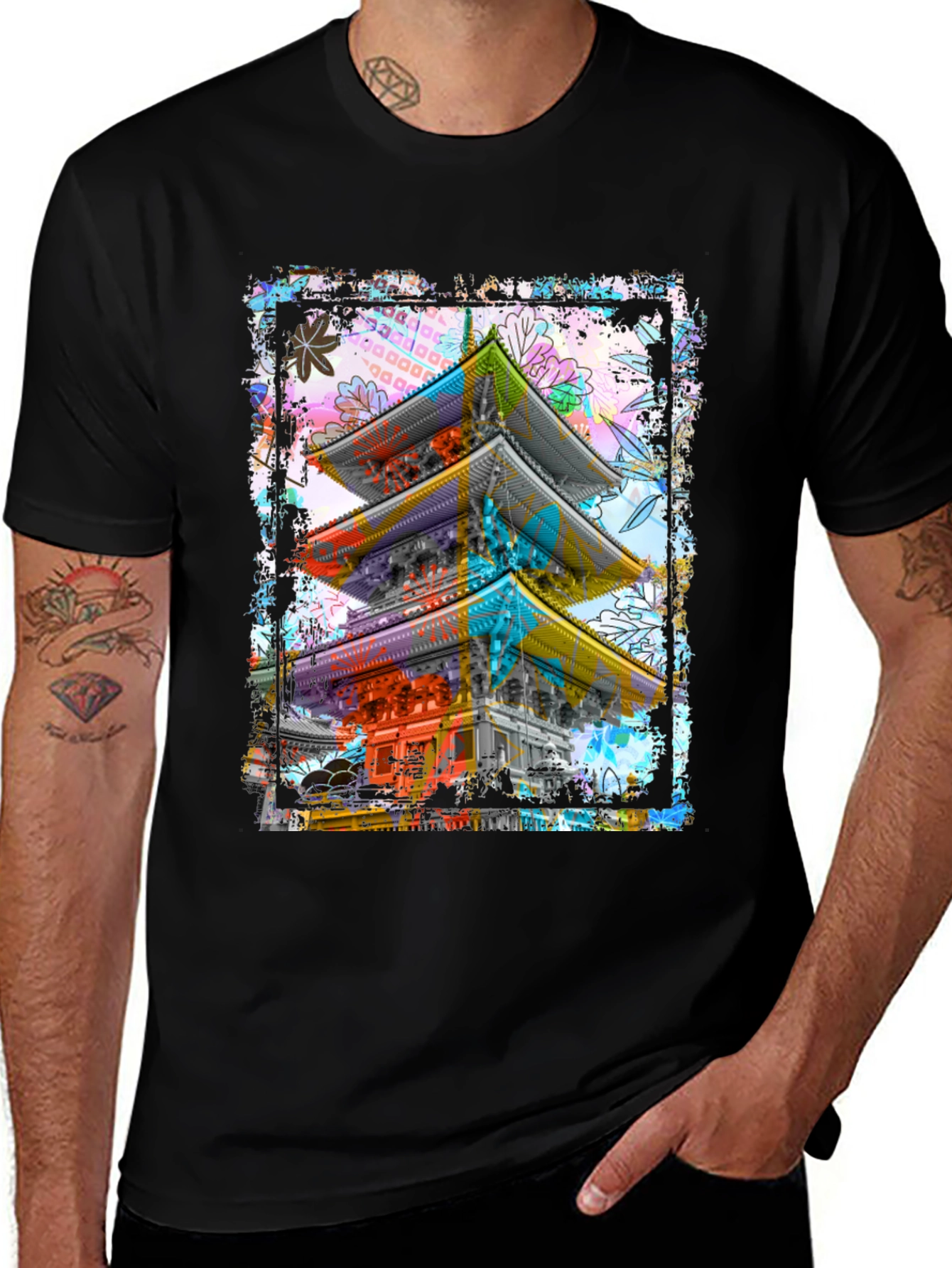 Variant 14 of Artistic Pagoda Graphic Black T-Shirt
