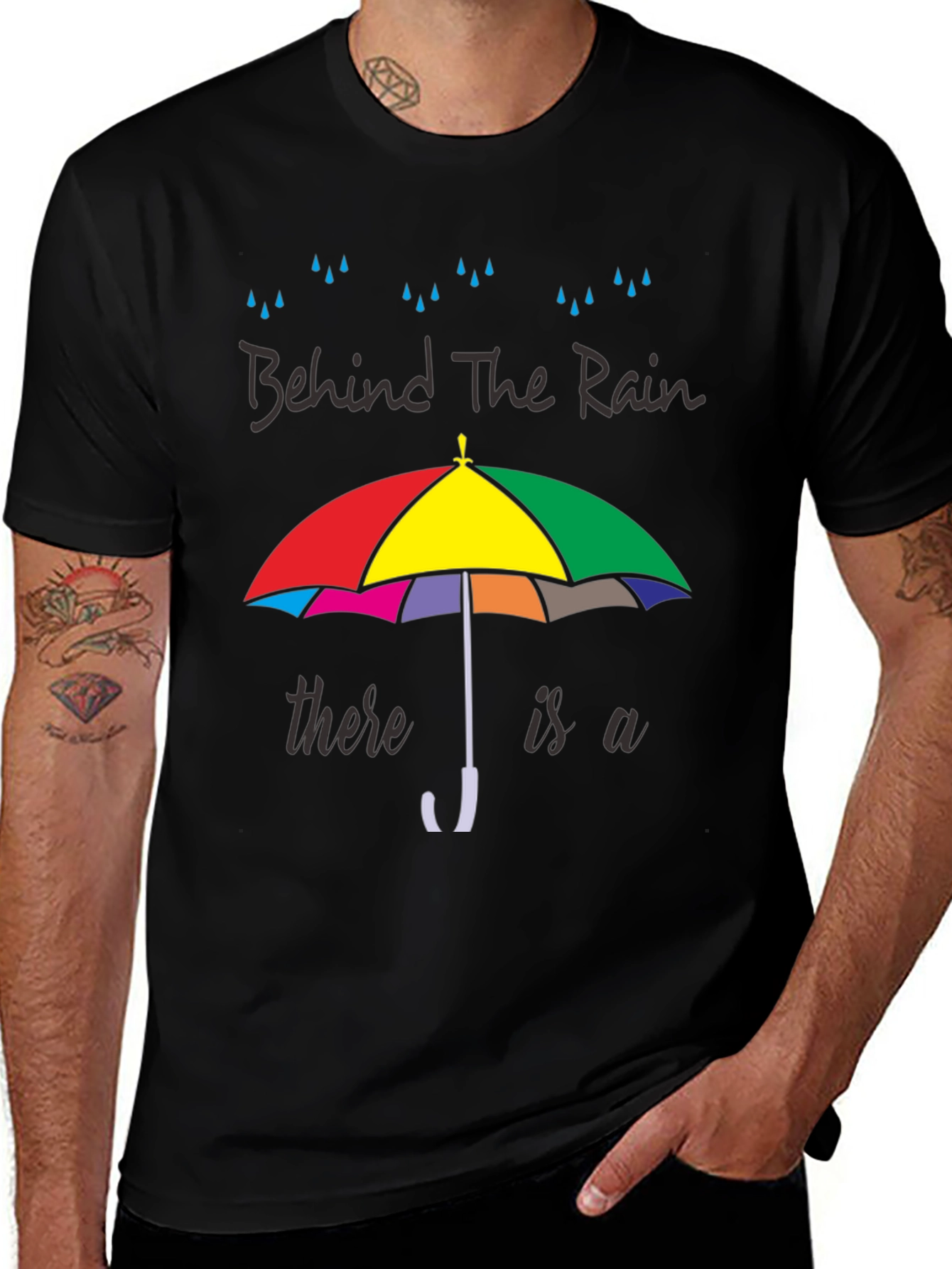 Variant 25 of Behind The Rain T-Shirt - Colorful Umbrella Graphic Tee
