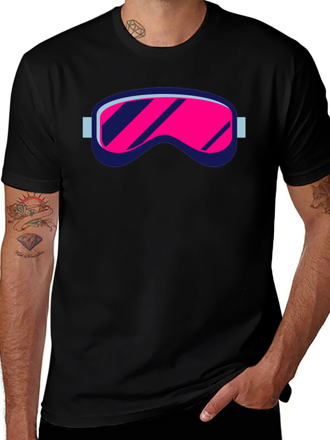 Variant 11 of Retro Ski Goggles Graphic Tee - Black Cotton Blend