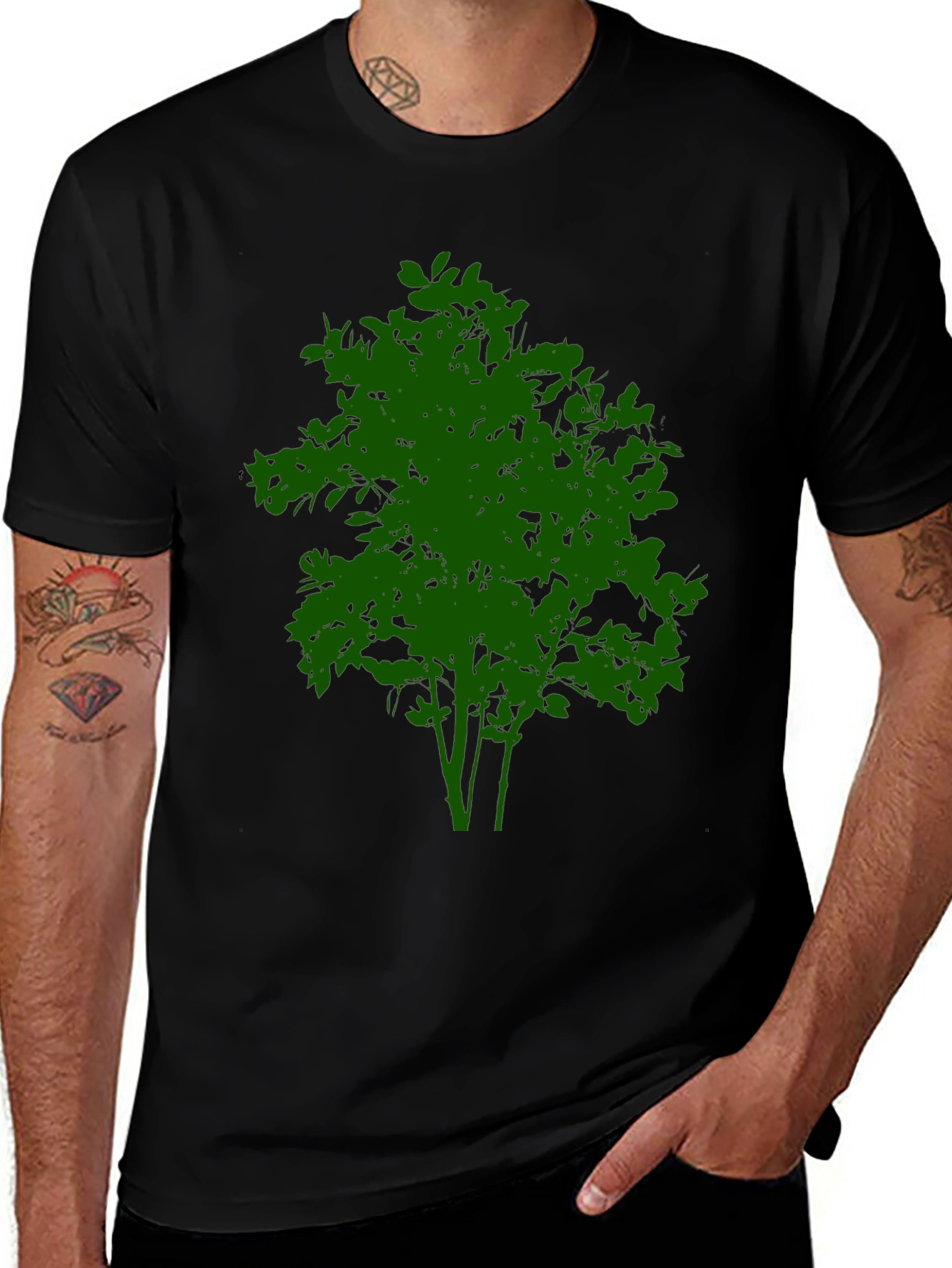 Variant 15 of Green Tree Graphic Black T-Shirt - Nature Inspired Design