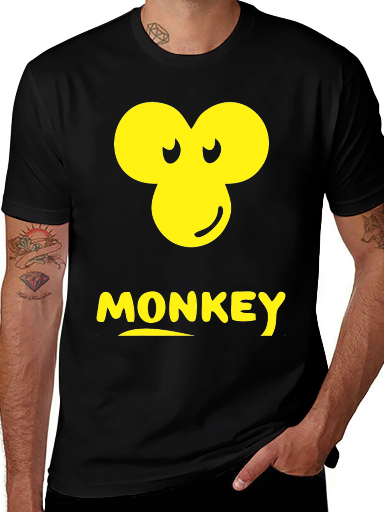 Variant 17 of Monkey Face Graphic Tee - Fun Black Cotton T-Shirt