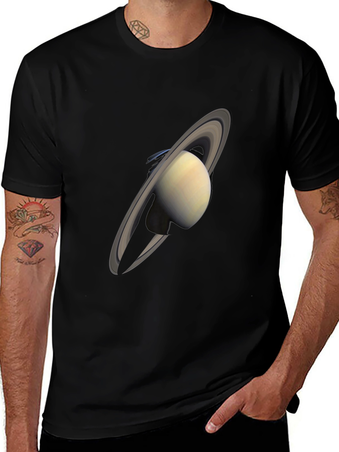 Saturn Graphic Black T-Shirt - Space Lover's Tee