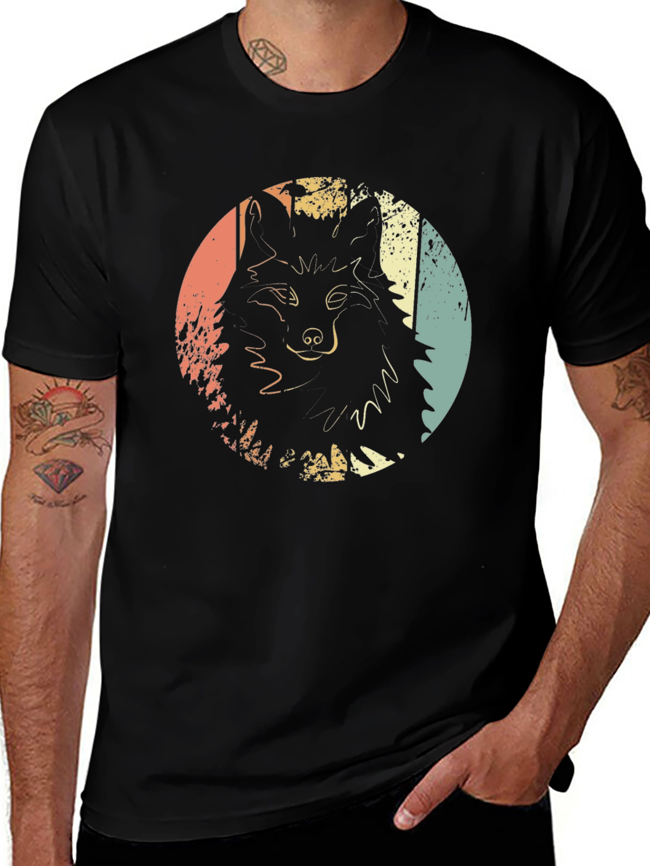 Variant 21 of Retro Wolf Graphic Print Tee