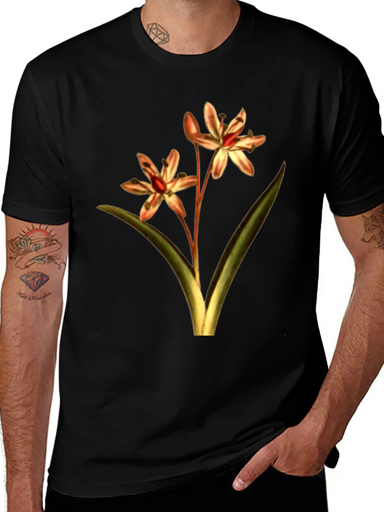 Variant 22 of Floral Print Black T-Shirt