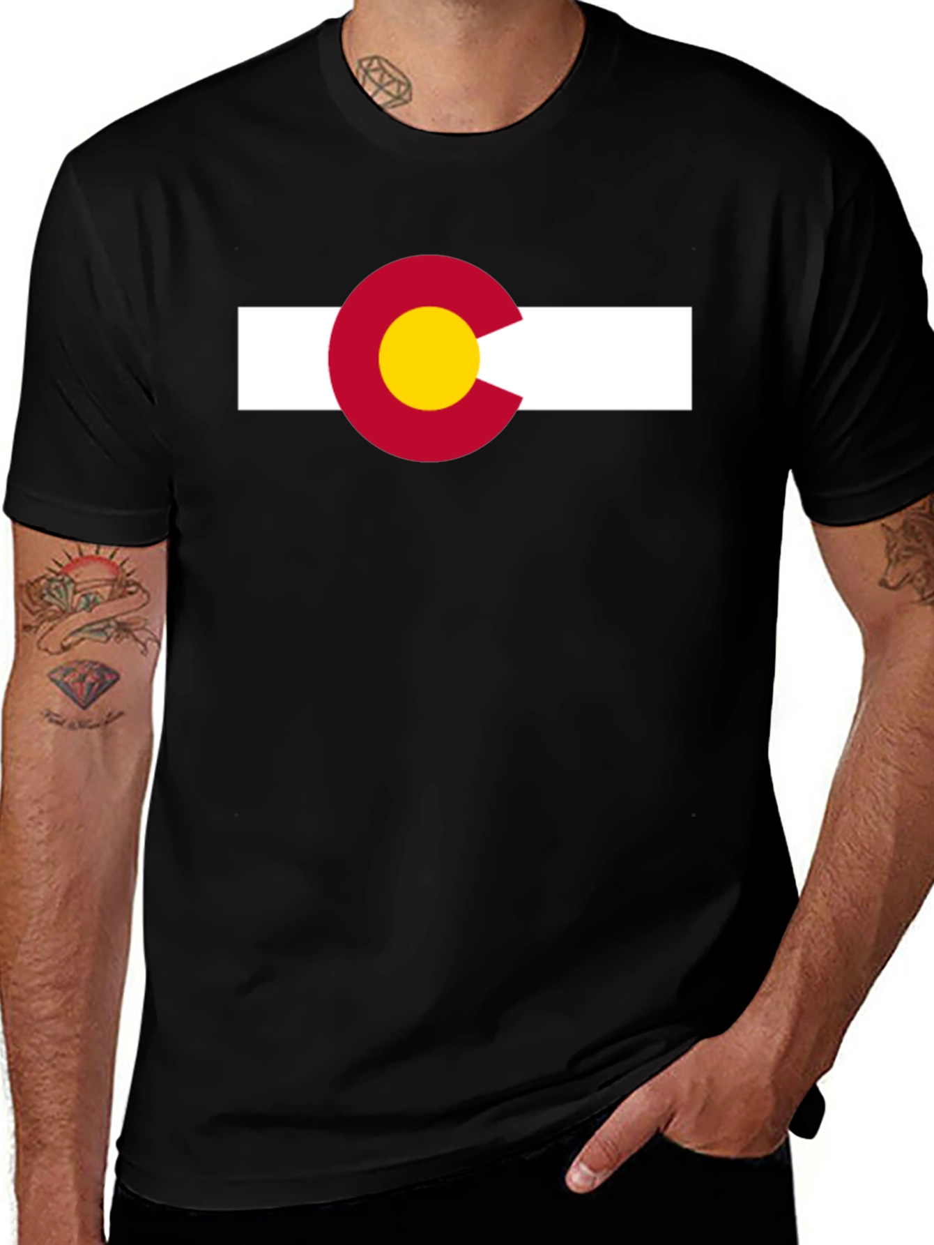 Variant 12 of Colorado Flag Graphic Tee - Black Cotton Blend