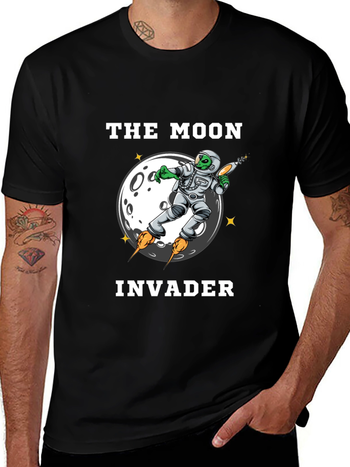 Variant 12 of The Moon Invader Black T-Shirt